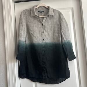 Lafayette 148 100% Linen Gray Dye Dipped Button Down Blouse Top 6 Artsy Art2wear